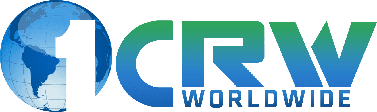 Logo with gradient blue-green letters 'CF' and 'WORLD'.
